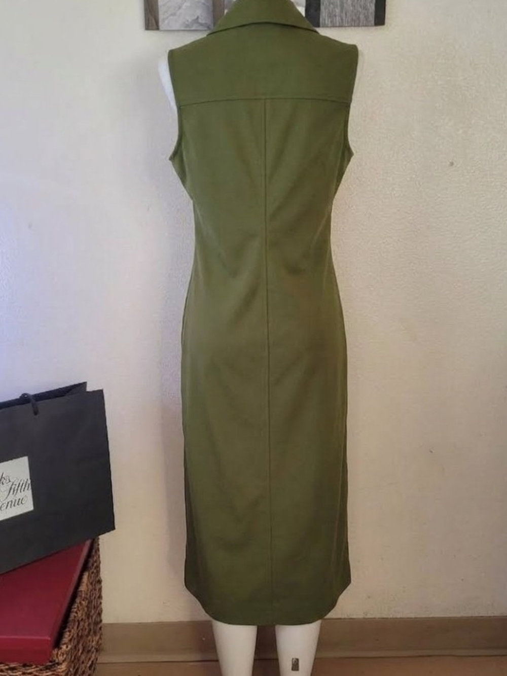 Banana Republic Olive Green Sleeveless Button Down Knit Shirt Dress - Picture 3 of 9